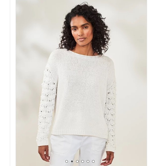 The white company Pointelle Sleeve Sweater - Picture 1 of 12